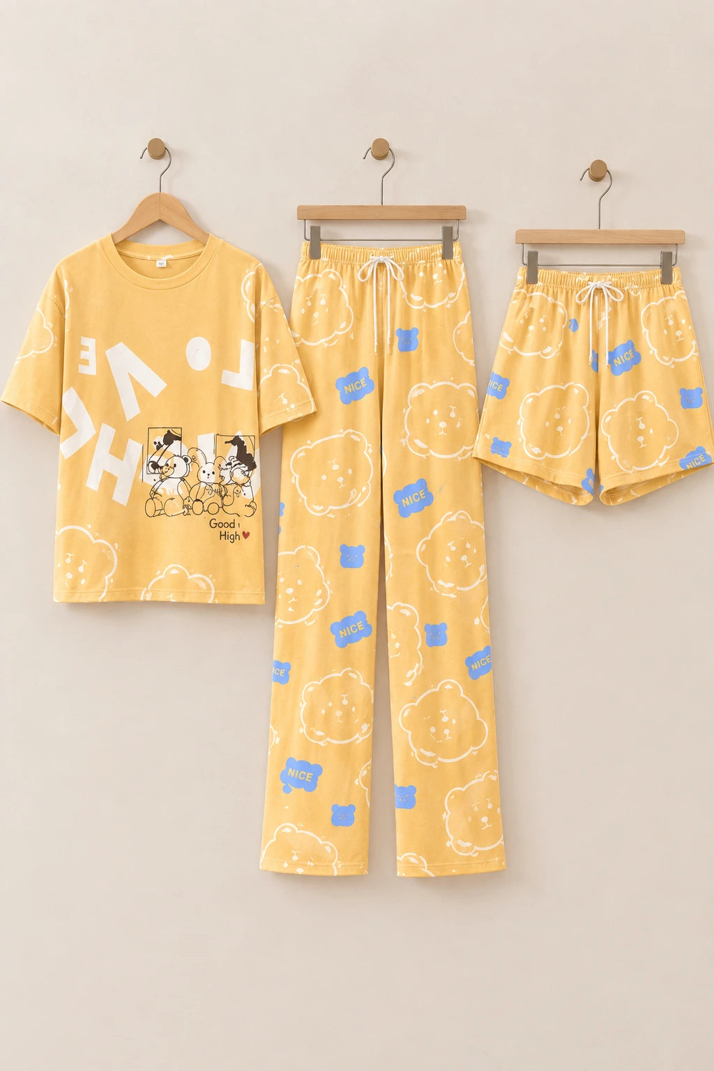 3 Piece Mustard Bear Imported Nightwear Set