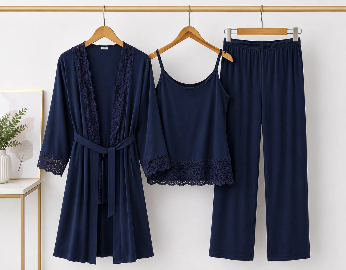 Women’s Premium 3-Piece Sleepwear Set - Navy Blue