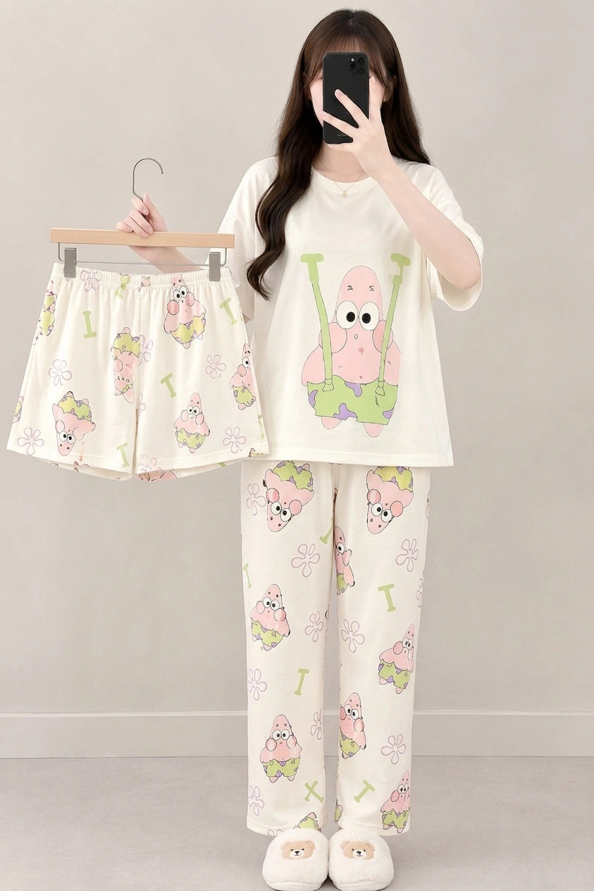 3 Piece Patrick Cartoon Imported Nightwear Set
