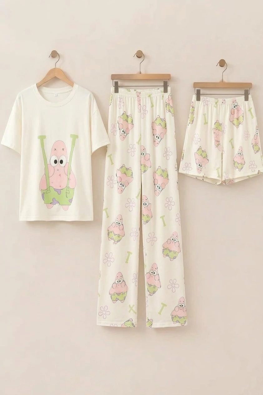 3 Piece Patrick Cartoon Imported Nightwear Set