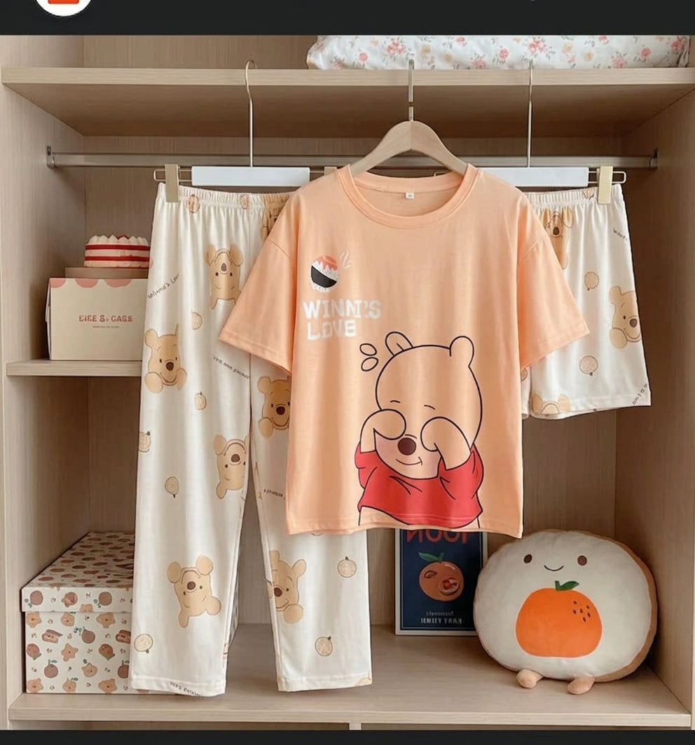 3 Piece Peach Shyness Nightwear