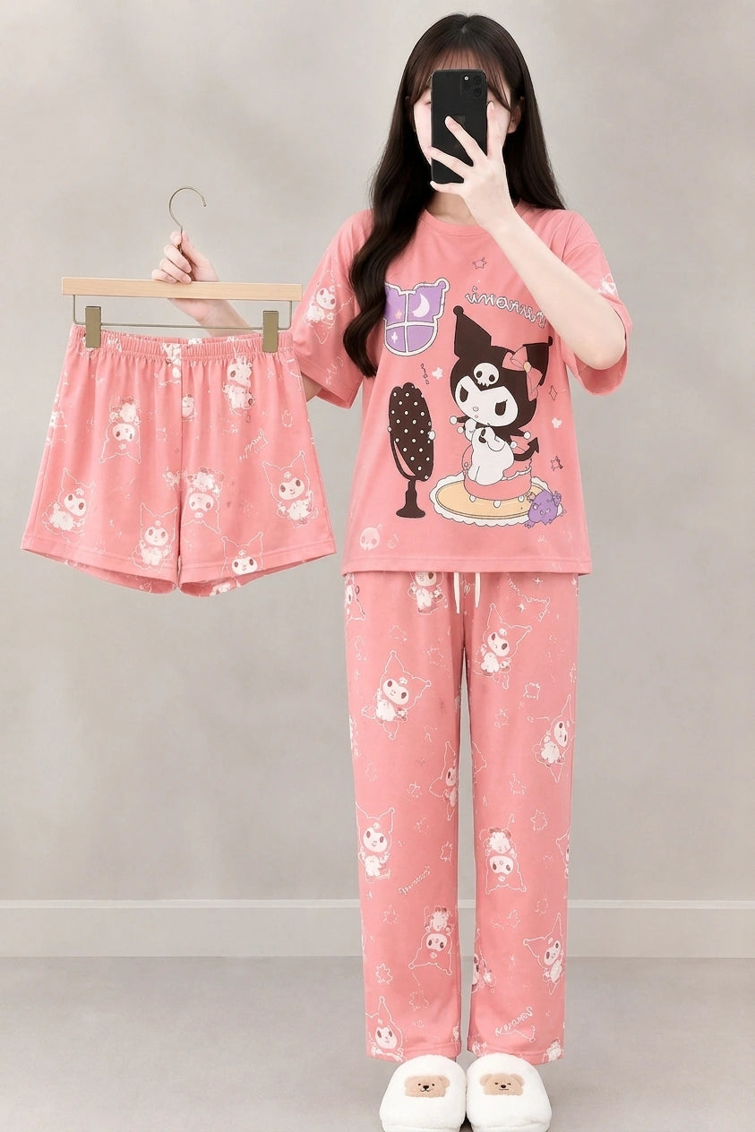 3 Piece Pink Kuromi Imported Nightwear Set