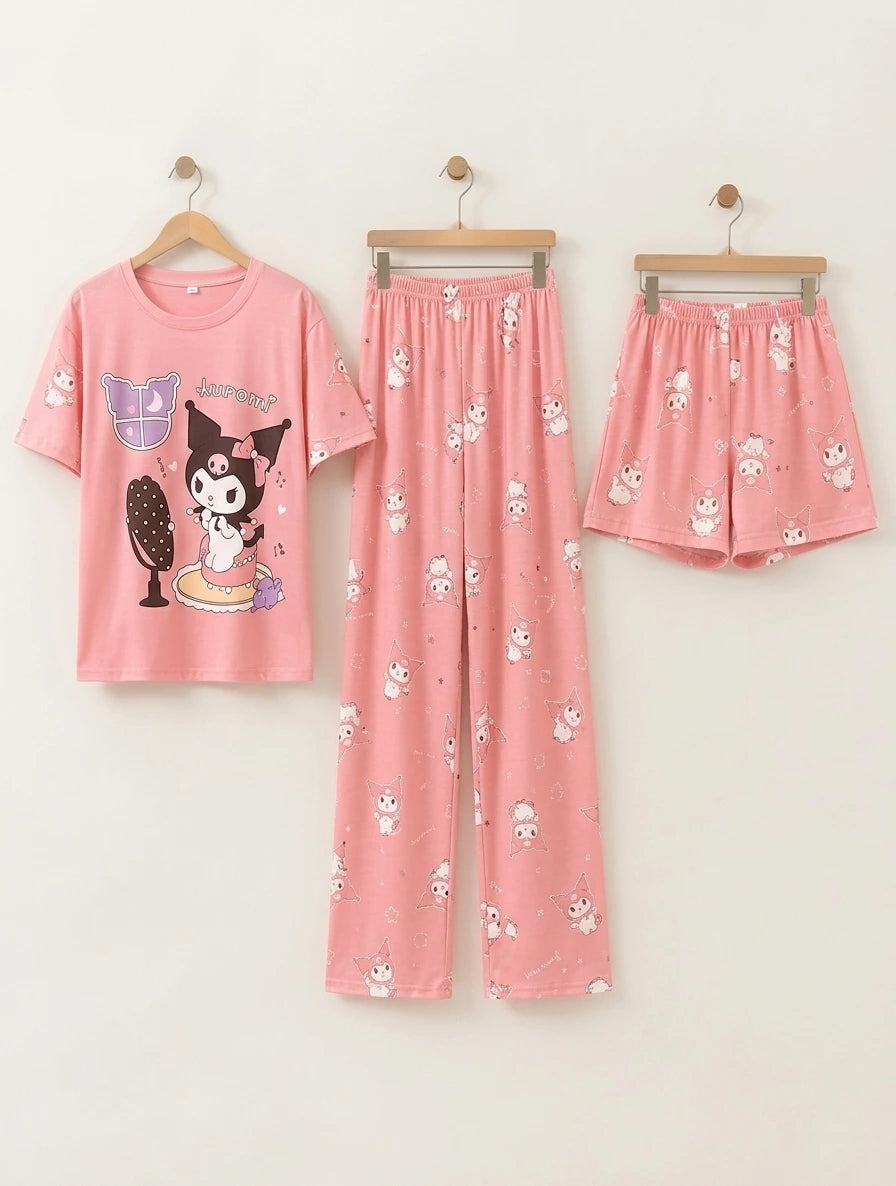 3 Piece Pink Kuromi Imported Nightwear Set