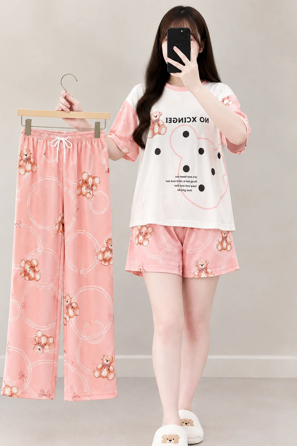 3 Piece Pink Teddy Bear Imported Nightwear Set