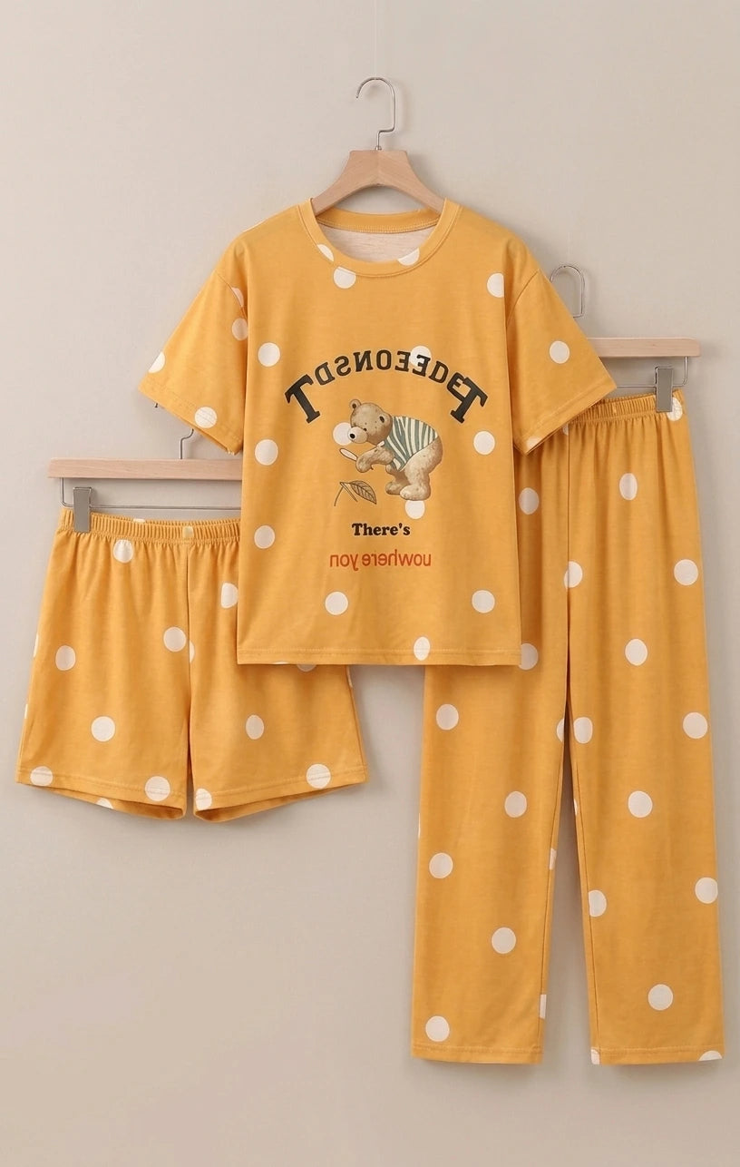 3 Piece Polka Dot Imported Nightwear Set