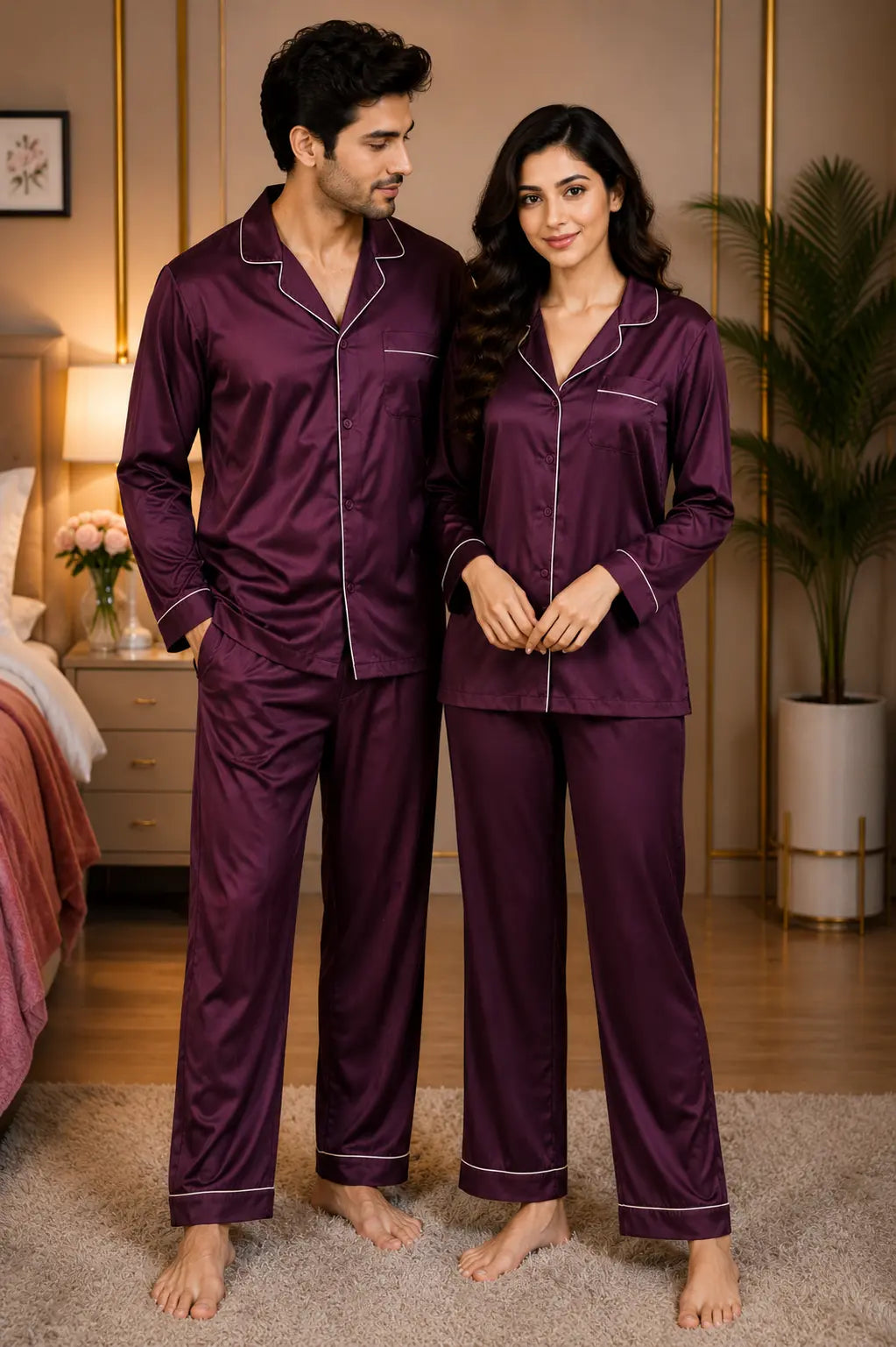 Couple’s Premium Silk Pajama Set - Purple