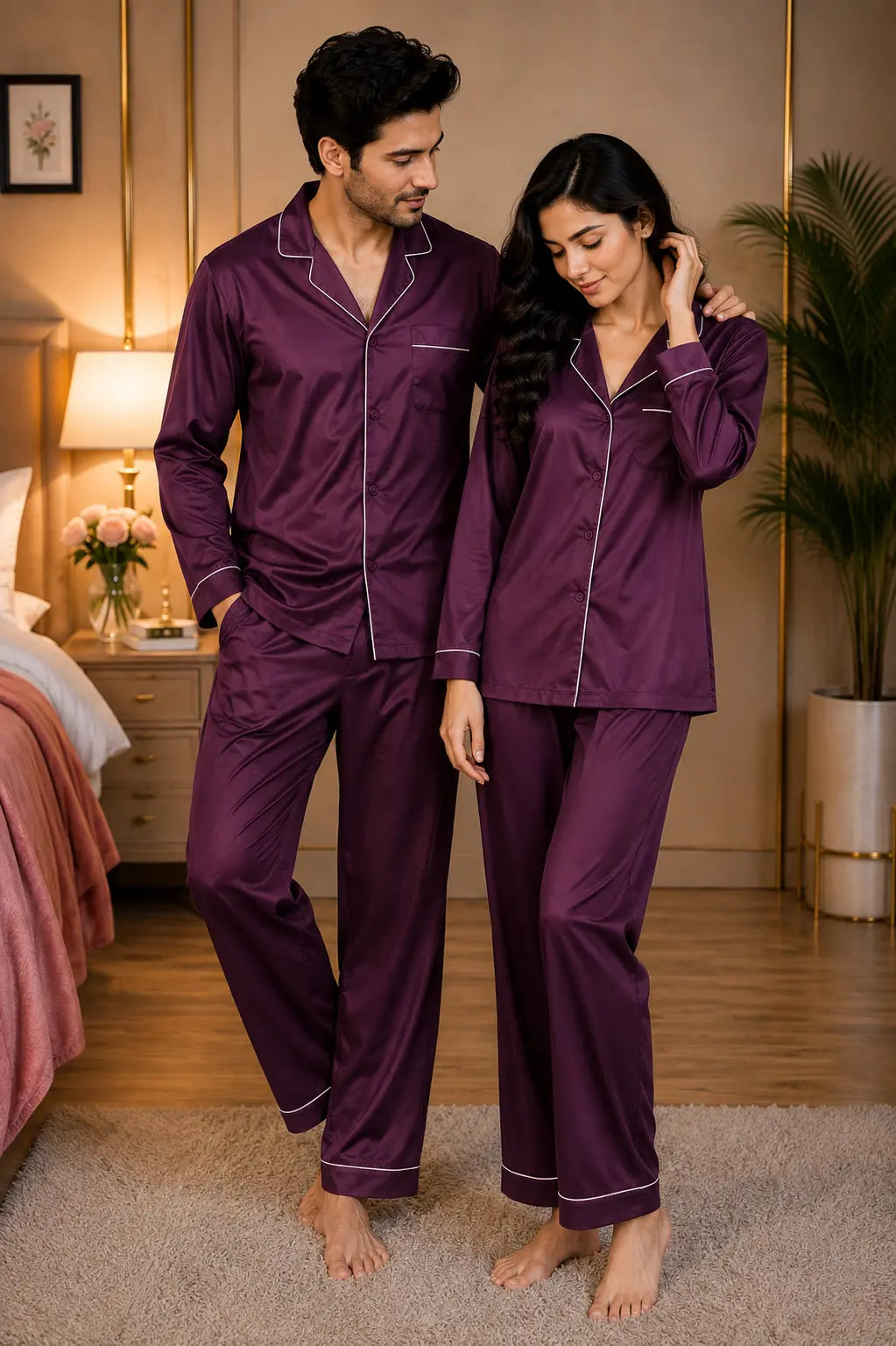 Couple’s Premium Silk Pajama Set - Purple
