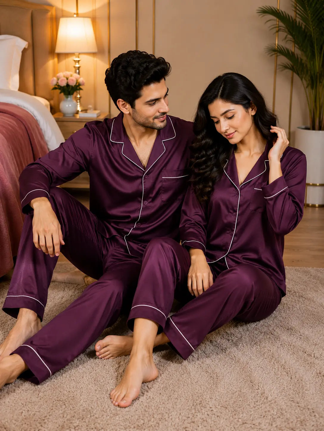 Couple’s Premium Silk 5 Piece Pajama Set
