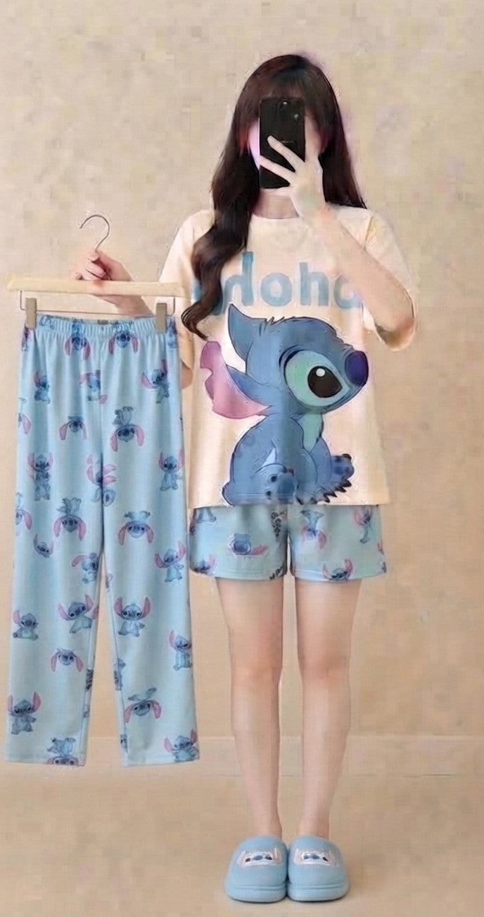 3 Piece Stitch Cartoon Imported Nightwear Set