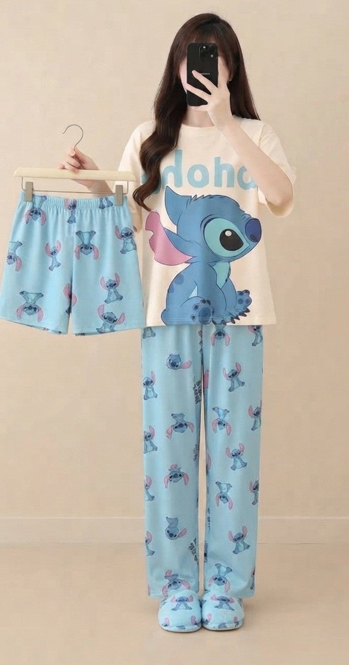 3 Piece Stitch Cartoon Imported Nightwear Set