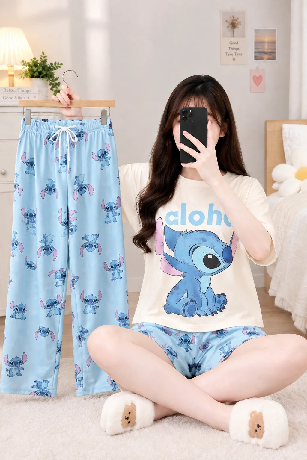 3 Piece Stitch Cartoon Imported Nightwear Set