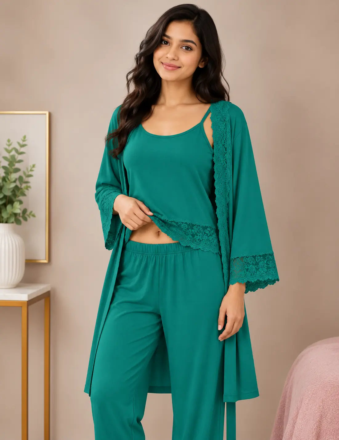 Women’s Premium 3-Piece Sleepwear Set - Teal Green