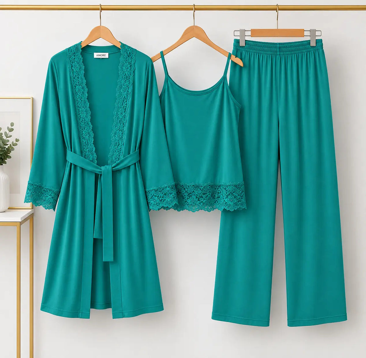 Women’s Premium 3-Piece Sleepwear Set - Teal Green