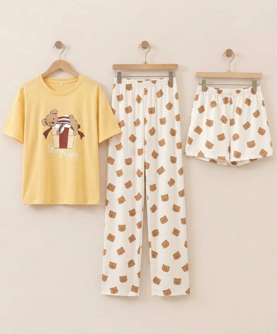 3 Piece Teddy Bear Gift Box Imported Nightwear Set