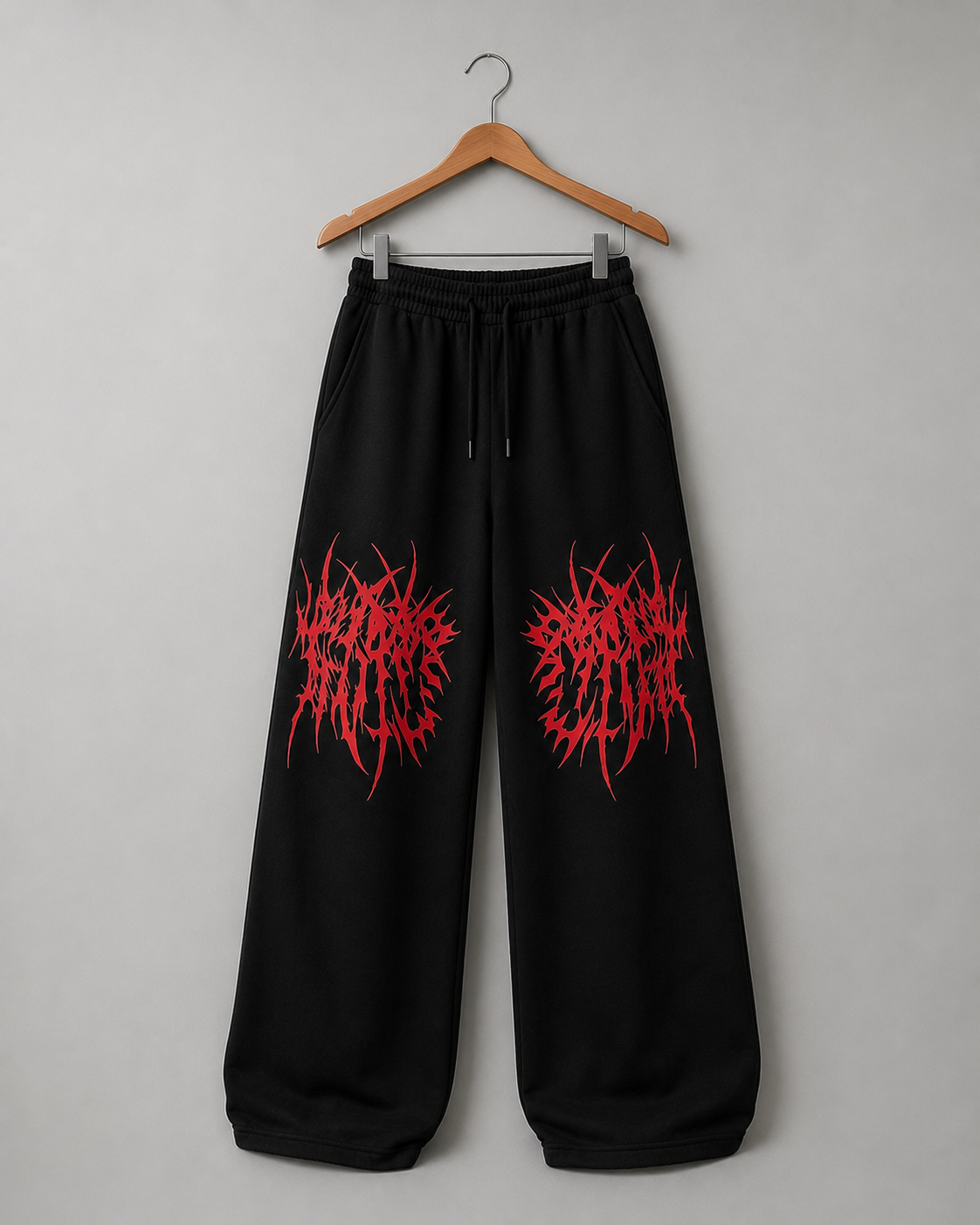 Men’s Black Baggy Graphic Jogger Pants – Red Abstract Print