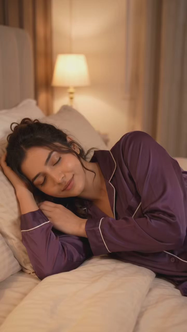 Silk Pajama Set With Scrunchie - Lilac
