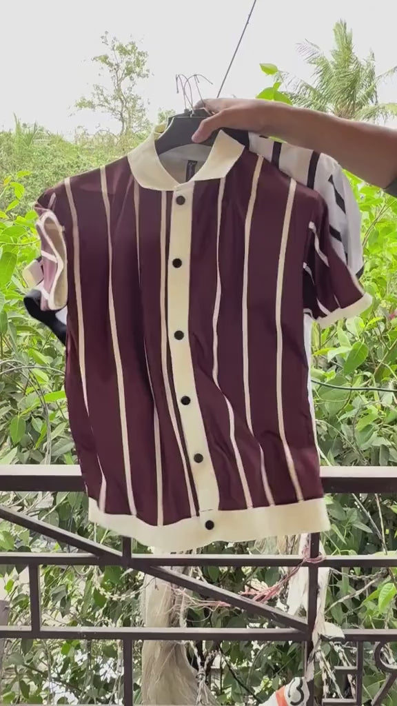 Men's Premium Vertical Striped Knit Polo Shirt - White