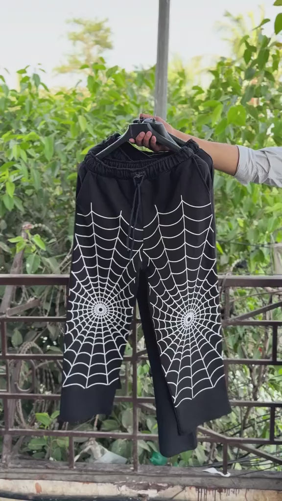 Men’s Black Baggy Graphic Jogger Pants - White Abstract Print